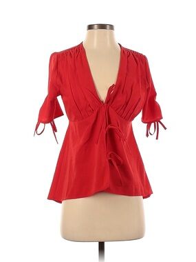 ASOS Red V-Neck Tie-Front Blouse